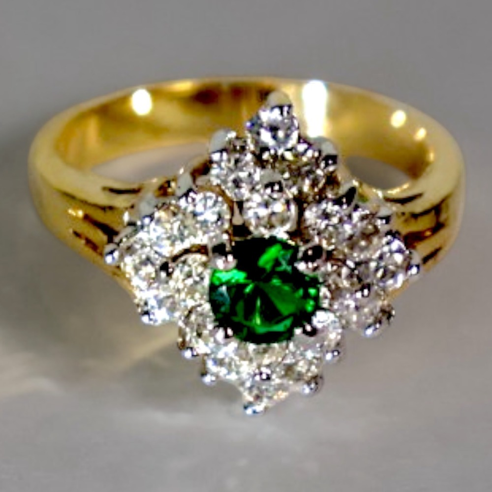 Swarovski Crystal Green Emerald Cluster Ring 14k Gold Overlay Size 5 New